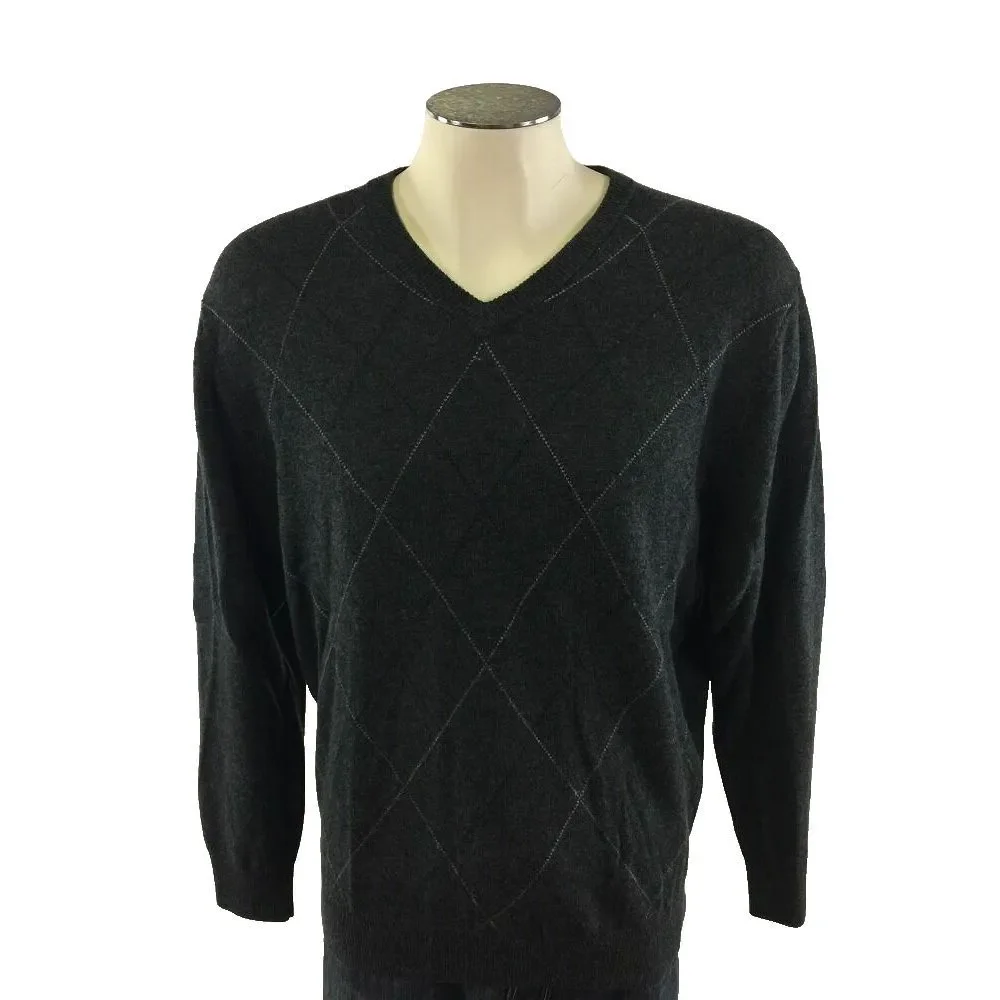 Jos A Bank Executive Vneck Lambswool Argyle Sweater L Gray Joseph Golf Mens